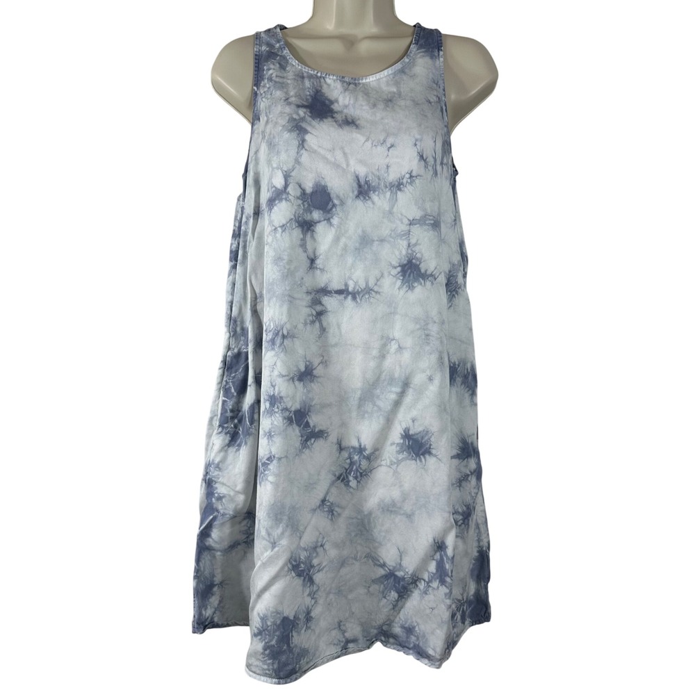 C&C Women's Dress Blue Tie Dye 100% Lyocell Pockets Sleeveless Midi‎ Size XS